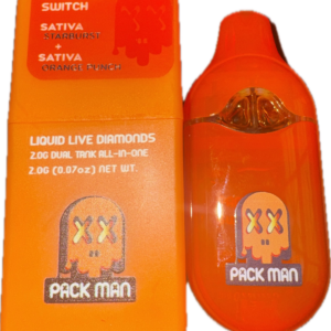 PACK MAN Switch: 2gram Dual Tank Liquid Live Diamonds Disposable Vape - Starburst (SATIVA) x Orange Punch (SATIVA)